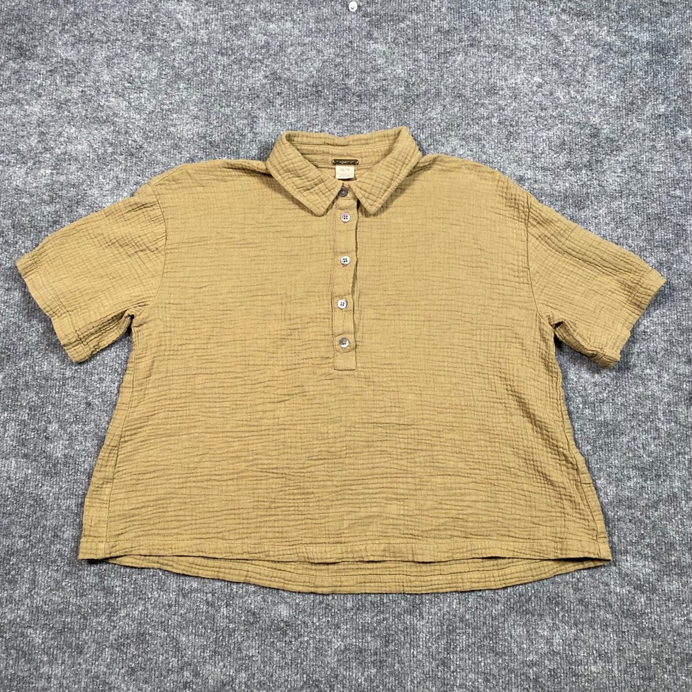 Magaschoni Organic Cotton Gauze Polo Shirt Yellow Short Sleeve XS
